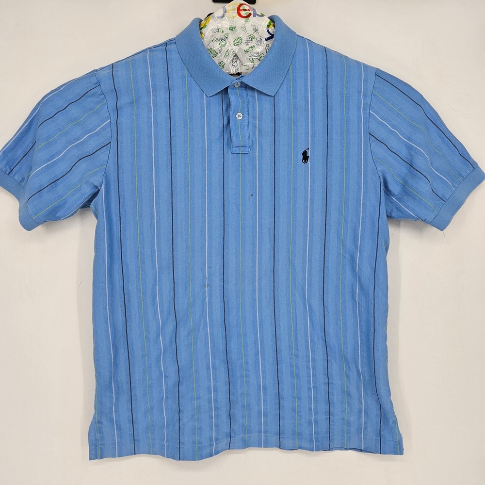 Polo Ralph Lauren Shirt Mens XL Blue Striped Vintage Short Sleeve Classic Pima